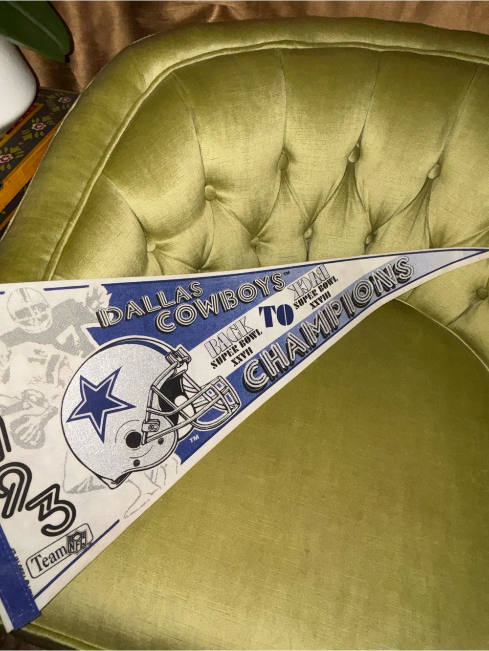 SUPER BOWL XXVIII ~ 1993 Dallas Cowboys Back to Back Champs Pennant